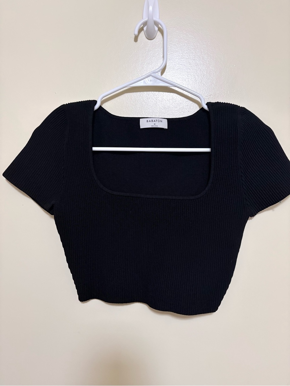 Babaton Black Ribbed Square Crop Top